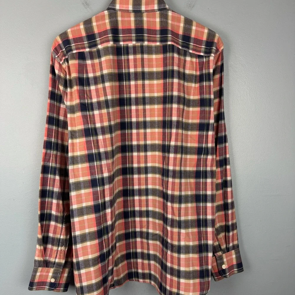 J. Crew‎ Men Large Pink Blue Summer Plaid Button Down Long Sleeve Shirt Cotton